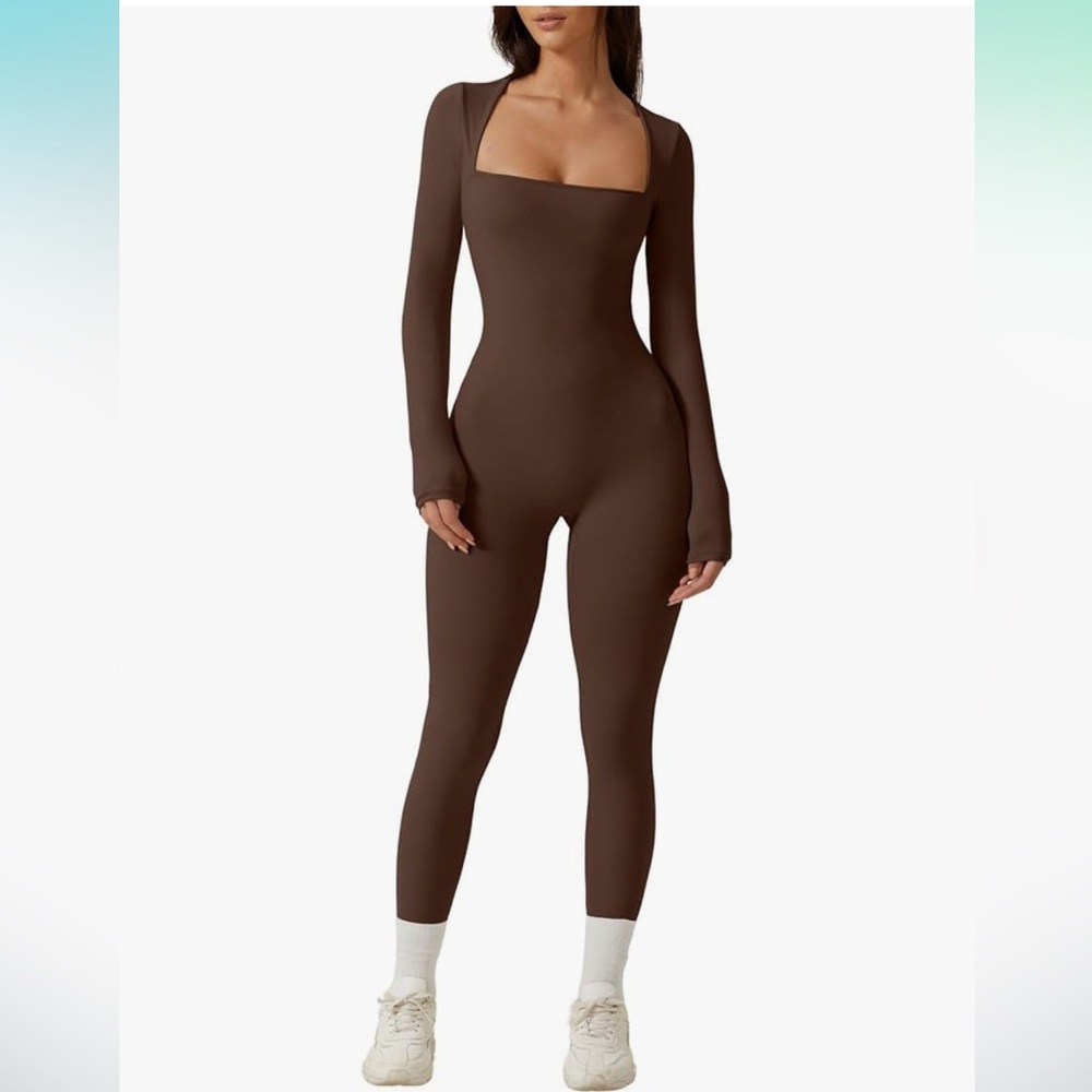 Amazon Square Neck Long Sleeve Full Length Leggings/ Jumpsuit. Brown. Size small